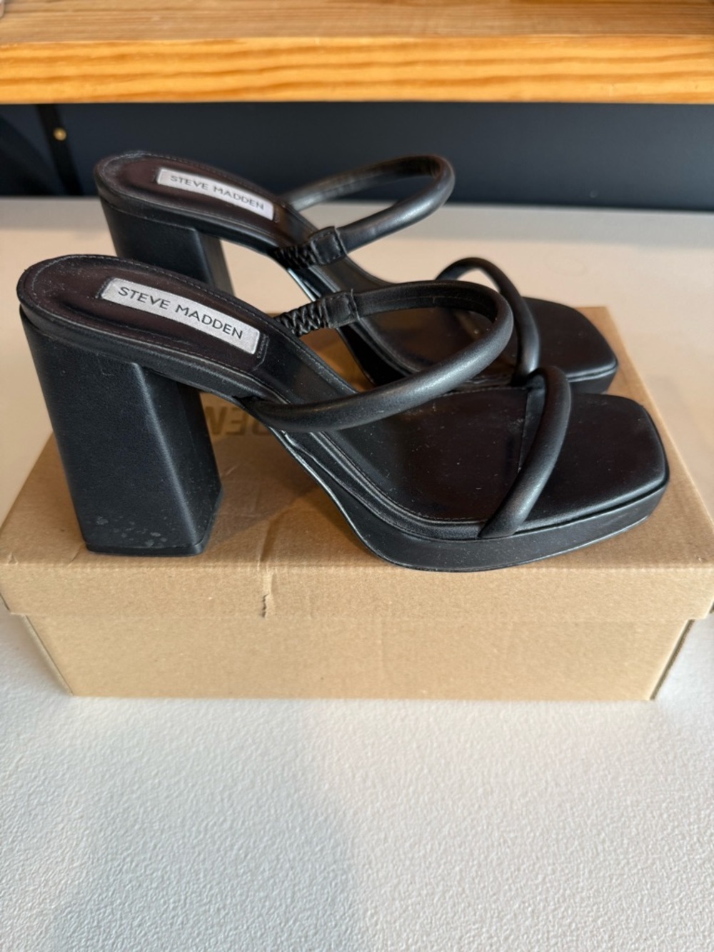 Steve Madden Black Strappy Platform Block Heel Sandals